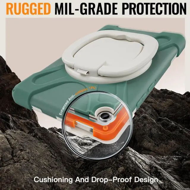 Alt view image 6 of 7 - Rugged Silicone Case with Handle Grip, 360° Kickstand, Strap & S Pen Holder for Samsung Galaxy Tab A11 8.7" (2025) / Tab A9 8.7" (2023), Emerald Green