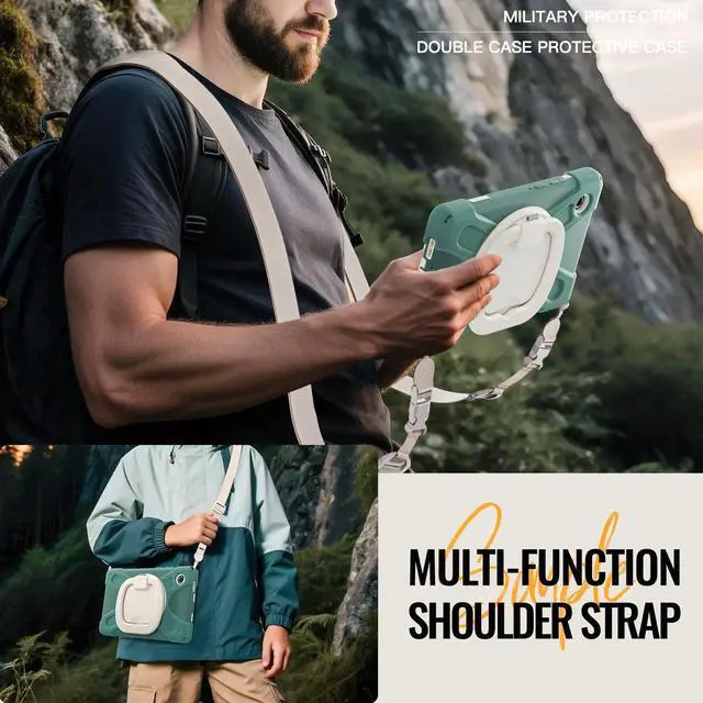 Alt view image 5 of 7 - Rugged Silicone Case with Handle Grip, 360° Kickstand, Strap & S Pen Holder for Samsung Galaxy Tab A11 8.7" (2025) / Tab A9 8.7" (2023), Emerald Green