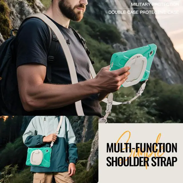 Alt view image 5 of 7 - Rugged Silicone Case with Handle Grip, 360° Kickstand, Strap & S Pen Holder for Samsung Galaxy Tab A11 8.7" (2025) / Tab A9 8.7" (2023), Mint Green