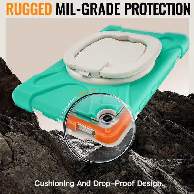 Alt view image 6 of 7 - Rugged Silicone Case with Handle Grip, 360° Kickstand, Strap & S Pen Holder for Samsung Galaxy Tab A11 8.7" (2025) / Tab A9 8.7" (2023), Mint Green