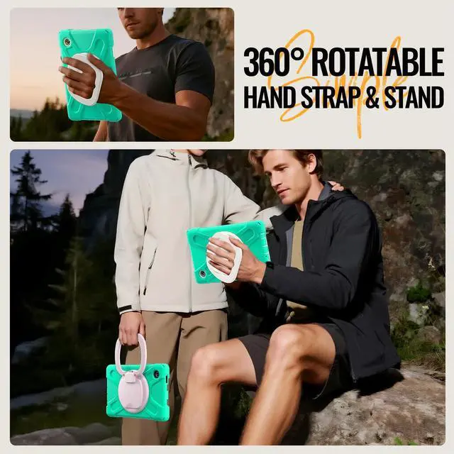 Alt view image 7 of 7 - Rugged Silicone Case with Handle Grip, 360° Kickstand, Strap & S Pen Holder for Samsung Galaxy Tab A11 8.7" (2025) / Tab A9 8.7" (2023), Mint Green