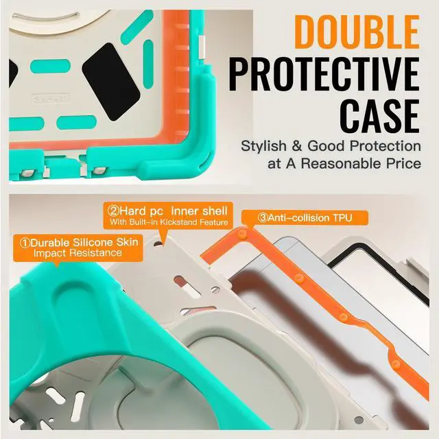 Alt view image 3 of 7 - Rugged Silicone Case with Handle Grip, 360° Kickstand, Strap & S Pen Holder for Samsung Galaxy Tab A11 8.7" (2025) / Tab A9 8.7" (2023), Mint Green