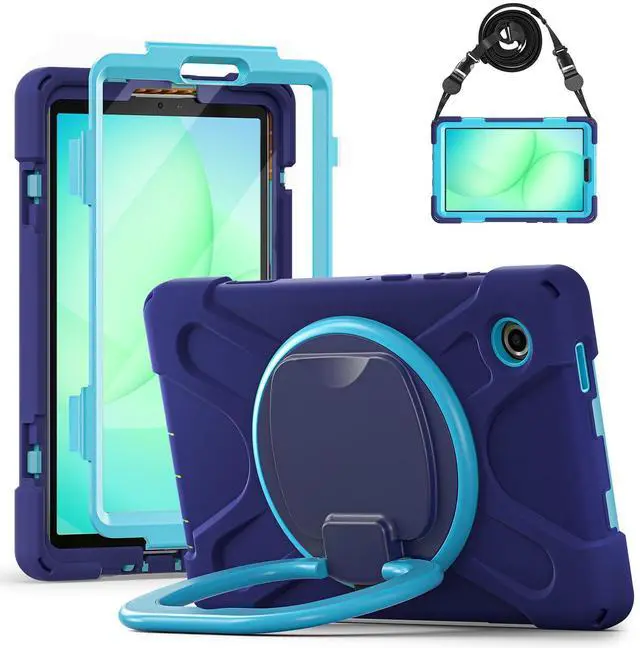Main image of Rugged Silicone Case with Handle Grip, 360° Kickstand, Strap & S Pen Holder for Samsung Galaxy Tab A11 8.7" (2025) / Tab A9 8.7" (2023), NavyBlue