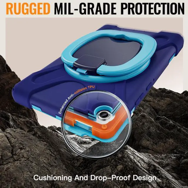 Alt view image 6 of 7 - Rugged Silicone Case with Handle Grip, 360° Kickstand, Strap & S Pen Holder for Samsung Galaxy Tab A11 8.7" (2025) / Tab A9 8.7" (2023), NavyBlue