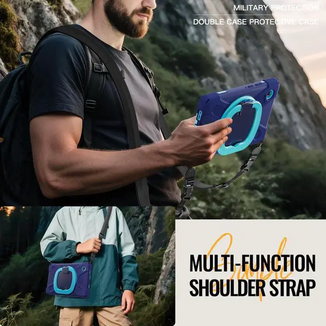 Alt view image 5 of 7 - Rugged Silicone Case with Handle Grip, 360° Kickstand, Strap & S Pen Holder for Samsung Galaxy Tab A11 8.7" (2025) / Tab A9 8.7" (2023), NavyBlue