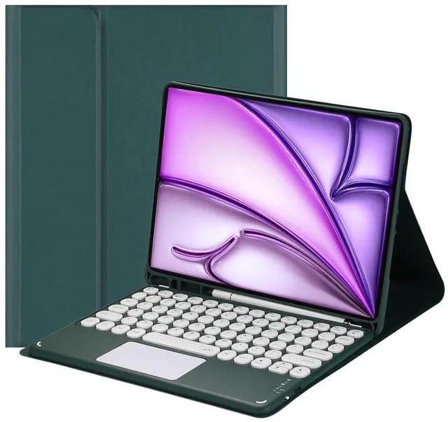 Main image of Magnetically Detachable Bluetooth Touch Keyboard Case with Pencil Holder, compatible with iPad Air 13-inch (M3 2025 / M2 2024), Dark Green
