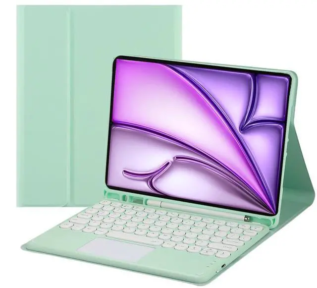 Main image of Magnetically Detachable Bluetooth Touch Keyboard Case with Pencil Holder, compatible with iPad Air 13-inch (M3 2025 / M2 2024), Green