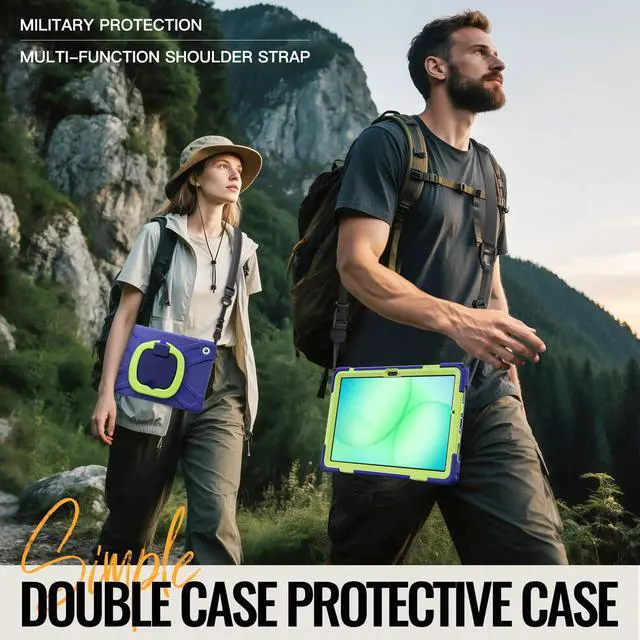 Alt view image 6 of 7 - Rugged Silicone Cover with Handle Grip, 360° Kickstand, Strap & S Pen Holder for Samsung Galaxy Tab A11 Plus 11" (2025) / Tab A9 Plus 11" (2023), Navy Blue & Lime