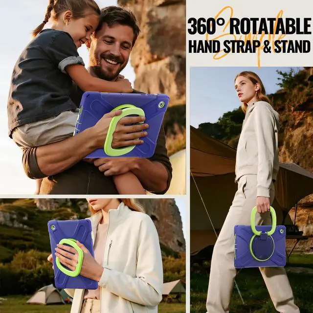 Alt view image 7 of 7 - Rugged Silicone Cover with Handle Grip, 360° Kickstand, Strap & S Pen Holder for Samsung Galaxy Tab A11 Plus 11" (2025) / Tab A9 Plus 11" (2023), Navy Blue & Lime
