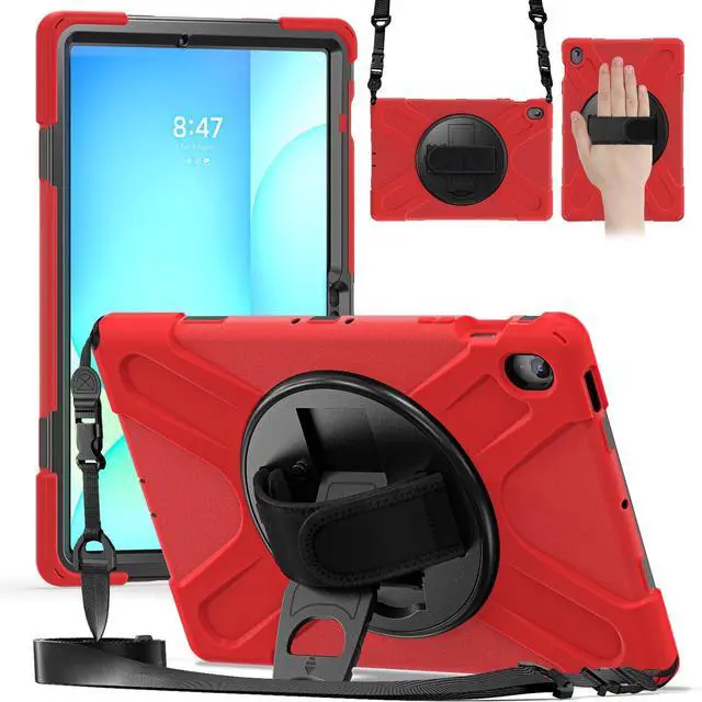 Main image of Shockproof Kids Case with Pencil Holder, 360° Rotating Hand Strap, Stand & Shoulder Strap for Samsung Galaxy Tab S10 FE+ 13.1" 2025 (X620/X626B), Red