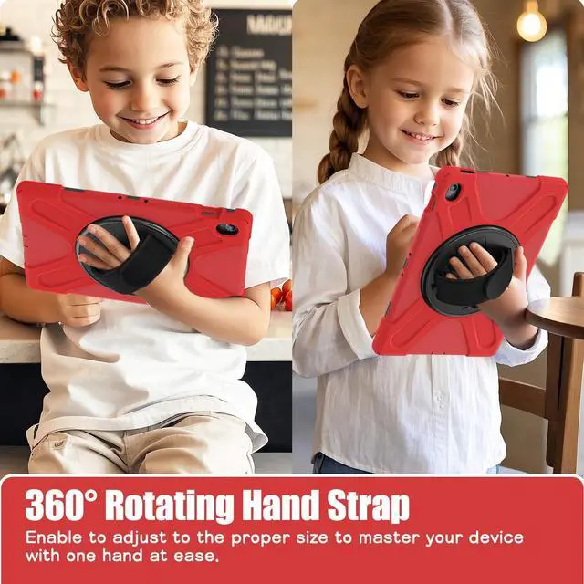 Alt view image 5 of 7 - Shockproof Kids Case with Pencil Holder, 360° Rotating Hand Strap, Stand & Shoulder Strap for Samsung Galaxy Tab S10 FE+ 13.1" 2025 (X620/X626B), Red