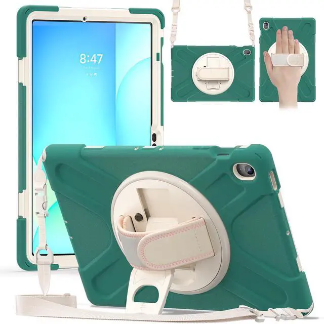 Main image of Shockproof Kids Case with Pencil Holder, 360° Rotating Hand Strap, Stand & Shoulder Strap for Samsung Galaxy Tab S10 FE+ 13.1" 2025 (X620/X626B), Emerald Green