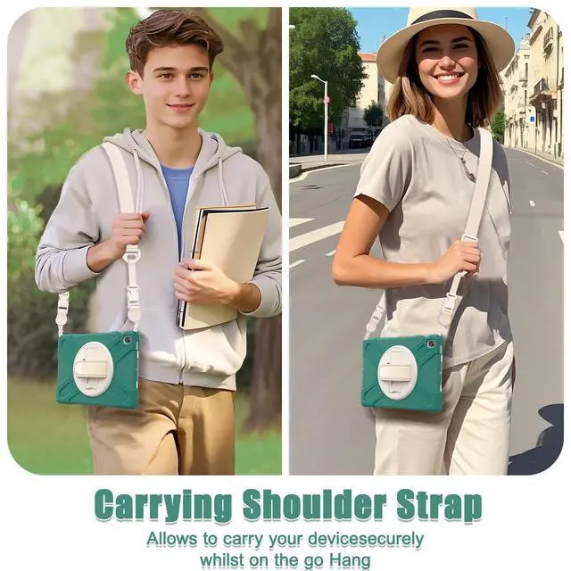 Alt view image 6 of 7 - Shockproof Kids Case with Pencil Holder, 360° Rotating Hand Strap, Stand & Shoulder Strap for Samsung Galaxy Tab S10 FE+ 13.1" 2025 (X620/X626B), Emerald Green