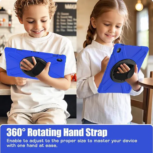 Alt view image 5 of 7 - Shockproof Kids Case with Pencil Holder, 360° Rotating Hand Strap, Stand & Shoulder Strap for Samsung Galaxy Tab S10 FE+ 13.1" 2025 (X620/X626B), Blue