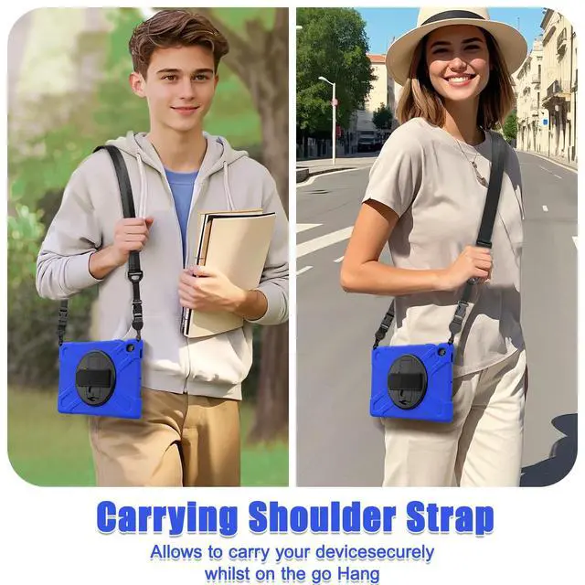 Alt view image 6 of 7 - Shockproof Kids Case with Pencil Holder, 360° Rotating Hand Strap, Stand & Shoulder Strap for Samsung Galaxy Tab S10 FE+ 13.1" 2025 (X620/X626B), Blue