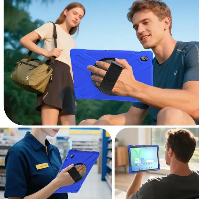 Alt view image 7 of 7 - Shockproof Kids Case with Pencil Holder, 360° Rotating Hand Strap, Stand & Shoulder Strap for Samsung Galaxy Tab S10 FE+ 13.1" 2025 (X620/X626B), Blue