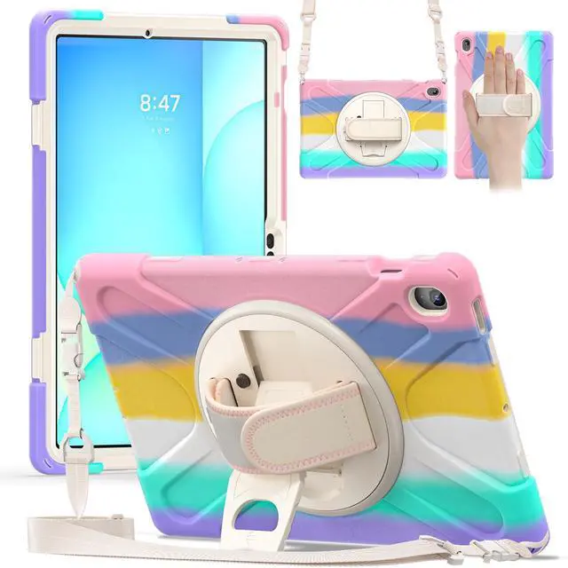 Main image of Shockproof Kids Case with Pencil Holder, 360° Rotating Hand Strap, Stand & Shoulder Strap for Samsung Galaxy Tab S10 FE+ 13.1" 2025 (X620/X626B), Colorful Pink