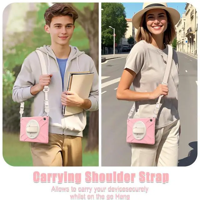 Alt view image 6 of 7 - Shockproof Kids Case with Pencil Holder, 360° Rotating Hand Strap, Stand & Shoulder Strap for Samsung Galaxy Tab S10 FE+ 13.1" 2025 (X620/X626B), Pink