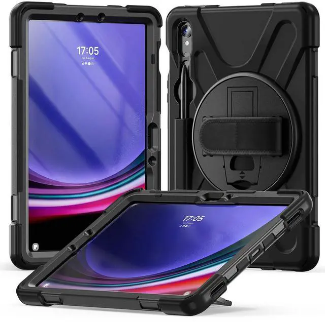 Main image of Shockproof Kids Case with Pencil Holder, 360° Rotating Hand Strap & Shoulder Strap for Samsung Galaxy Tab S10 Lite / S10 FE / S9 FE 5G / S9 (10.9''/11''), Black