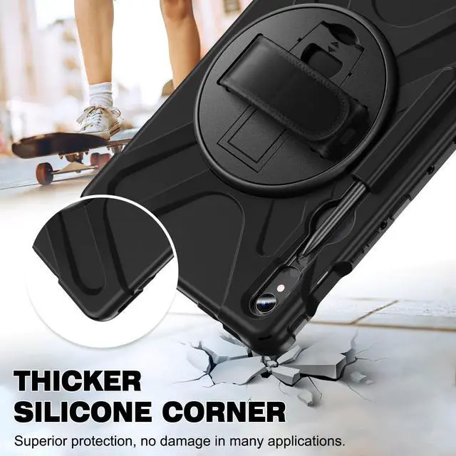 Alt view image 5 of 7 - Shockproof Kids Case with Pencil Holder, 360° Rotating Hand Strap & Shoulder Strap for Samsung Galaxy Tab S10 Lite / S10 FE / S9 FE 5G / S9 (10.9''/11''), Black