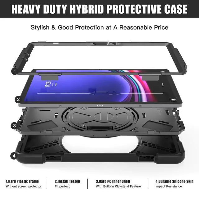 Alt view image 3 of 7 - Shockproof Kids Case with Pencil Holder, 360° Rotating Hand Strap & Shoulder Strap for Samsung Galaxy Tab S10 Lite / S10 FE / S9 FE 5G / S9 (10.9''/11''), Black