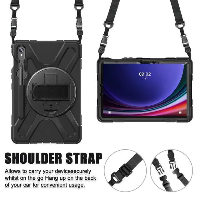 Alt view image 6 of 7 - Shockproof Kids Case with Pencil Holder, 360° Rotating Hand Strap & Shoulder Strap for Samsung Galaxy Tab S10 Lite / S10 FE / S9 FE 5G / S9 (10.9''/11''), Black