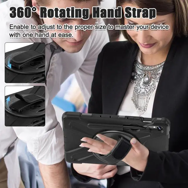 Alt view image 7 of 7 - Shockproof Kids Case with Pencil Holder, 360° Rotating Hand Strap & Shoulder Strap for Samsung Galaxy Tab S10 Lite / S10 FE / S9 FE 5G / S9 (10.9''/11''), Black