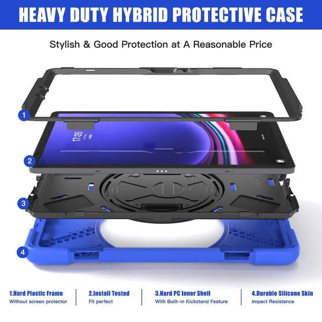 Alt view image 3 of 7 - Shockproof Kids Case with Pencil Holder, 360° Rotating Hand Strap & Shoulder Strap for Samsung Galaxy Tab S10 Lite / S10 FE / S9 FE 5G / S9 (10.9''/11''), Blue