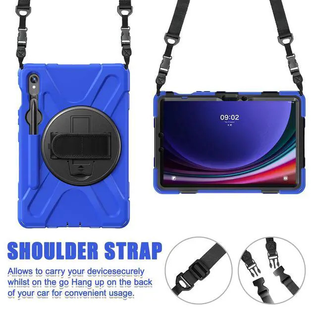 Alt view image 6 of 7 - Shockproof Kids Case with Pencil Holder, 360° Rotating Hand Strap & Shoulder Strap for Samsung Galaxy Tab S10 Lite / S10 FE / S9 FE 5G / S9 (10.9''/11''), Blue