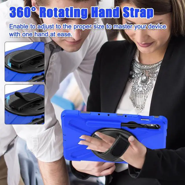 Alt view image 7 of 7 - Shockproof Kids Case with Pencil Holder, 360° Rotating Hand Strap & Shoulder Strap for Samsung Galaxy Tab S10 Lite / S10 FE / S9 FE 5G / S9 (10.9''/11''), Blue