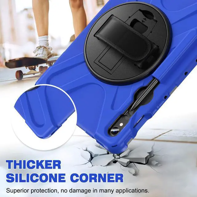 Alt view image 5 of 7 - Shockproof Kids Case with Pencil Holder, 360° Rotating Hand Strap & Shoulder Strap for Samsung Galaxy Tab S10 Lite / S10 FE / S9 FE 5G / S9 (10.9''/11''), Blue