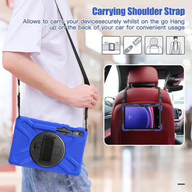 Alt view image 4 of 7 - Shockproof Kids Case with Pencil Holder, 360° Rotating Hand Strap & Shoulder Strap for Samsung Galaxy Tab S10 Lite / S10 FE / S9 FE 5G / S9 (10.9''/11''), Blue