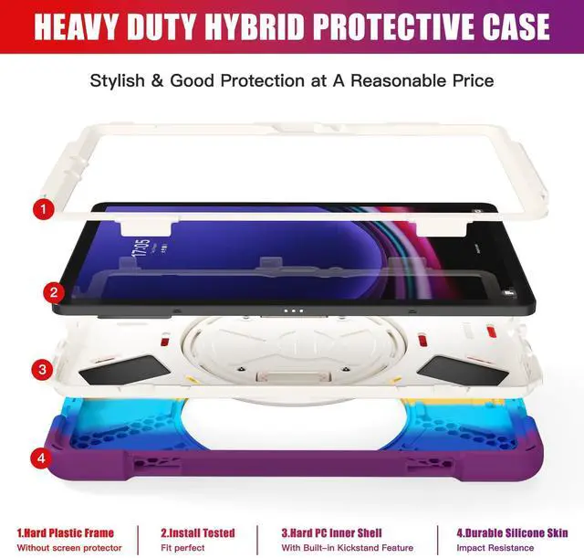 Alt view image 3 of 7 - Shockproof Kids Case with Pencil Holder, 360° Rotating Hand Strap & Shoulder Strap for Samsung Galaxy Tab S10 Lite / S10 FE / S9 FE 5G / S9 (10.9''/11''), Colorful red