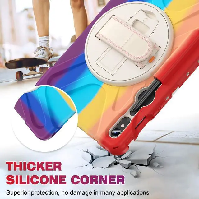Alt view image 4 of 7 - Shockproof Kids Case with Pencil Holder, 360° Rotating Hand Strap & Shoulder Strap for Samsung Galaxy Tab S10 Lite / S10 FE / S9 FE 5G / S9 (10.9''/11''), Colorful red
