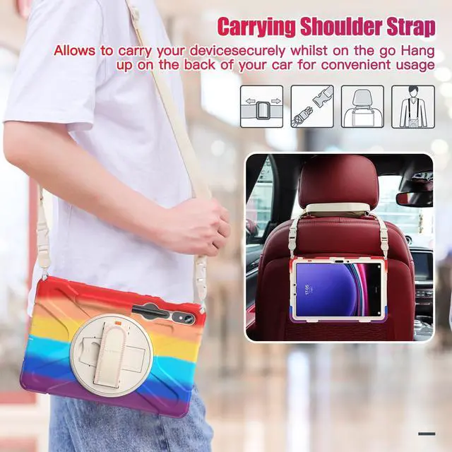 Alt view image 5 of 7 - Shockproof Kids Case with Pencil Holder, 360° Rotating Hand Strap & Shoulder Strap for Samsung Galaxy Tab S10 Lite / S10 FE / S9 FE 5G / S9 (10.9''/11''), Colorful red