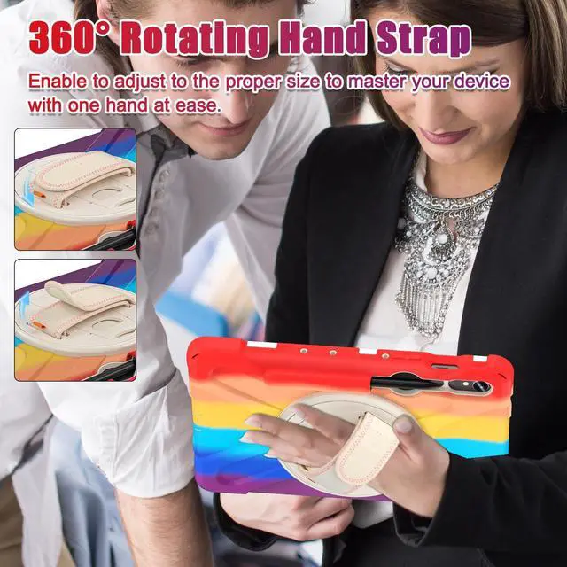 Alt view image 7 of 7 - Shockproof Kids Case with Pencil Holder, 360° Rotating Hand Strap & Shoulder Strap for Samsung Galaxy Tab S10 Lite / S10 FE / S9 FE 5G / S9 (10.9''/11''), Colorful red