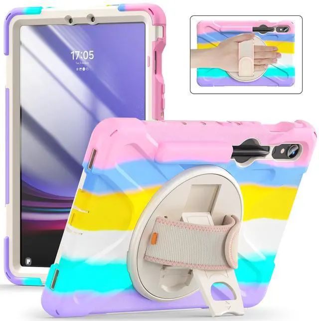 Main image of Shockproof Kids Case with Pencil Holder, 360° Rotating Hand Strap & Shoulder Strap for Samsung Galaxy Tab S10 Lite / S10 FE / S9 FE 5G / S9 (10.9''/11''), Colorful Pink