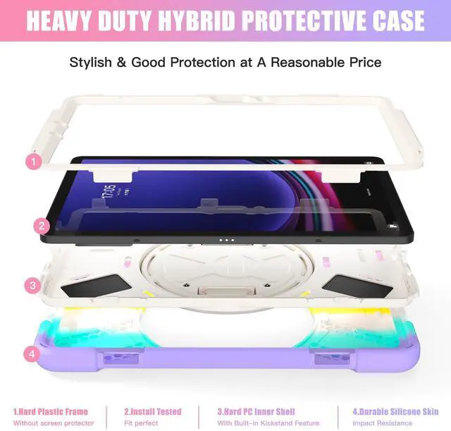 Alt view image 3 of 7 - Shockproof Kids Case with Pencil Holder, 360° Rotating Hand Strap & Shoulder Strap for Samsung Galaxy Tab S10 Lite / S10 FE / S9 FE 5G / S9 (10.9''/11''), Colorful Pink