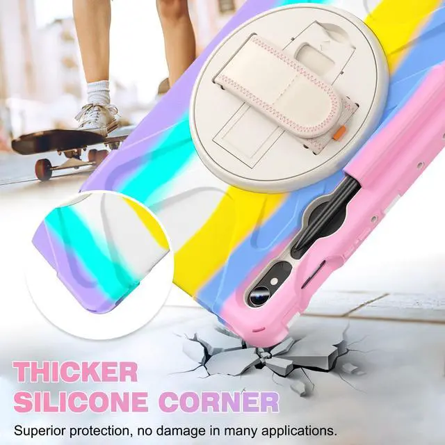 Alt view image 5 of 7 - Shockproof Kids Case with Pencil Holder, 360° Rotating Hand Strap & Shoulder Strap for Samsung Galaxy Tab S10 Lite / S10 FE / S9 FE 5G / S9 (10.9''/11''), Colorful Pink