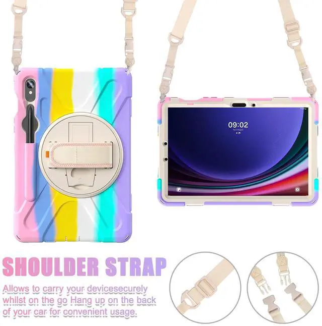 Alt view image 6 of 7 - Shockproof Kids Case with Pencil Holder, 360° Rotating Hand Strap & Shoulder Strap for Samsung Galaxy Tab S10 Lite / S10 FE / S9 FE 5G / S9 (10.9''/11''), Colorful Pink