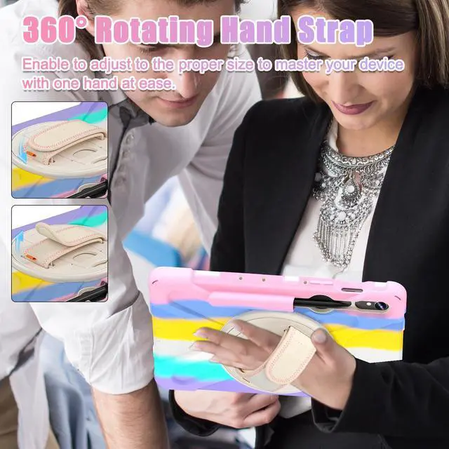 Alt view image 7 of 7 - Shockproof Kids Case with Pencil Holder, 360° Rotating Hand Strap & Shoulder Strap for Samsung Galaxy Tab S10 Lite / S10 FE / S9 FE 5G / S9 (10.9''/11''), Colorful Pink