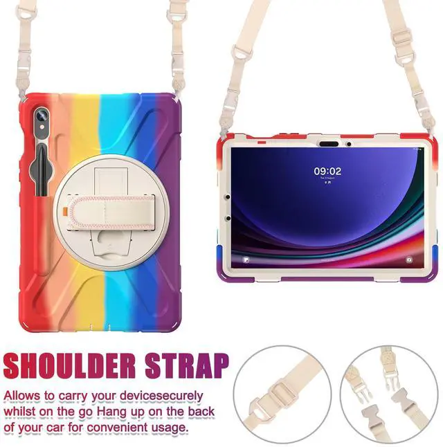 Alt view image 6 of 7 - Shockproof Kids Case with Pencil Holder, 360° Rotating Hand Strap & Shoulder Strap for Samsung Galaxy Tab S10 Lite / S10 FE / S9 FE 5G / S9 (10.9''/11''), Colorful red