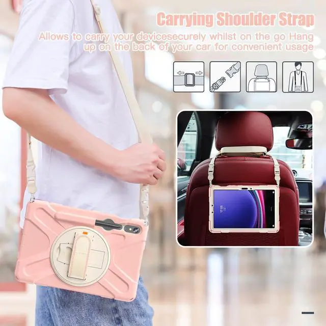 Alt view image 4 of 7 - Shockproof Kids Case with Pencil Holder, 360° Rotating Hand Strap & Shoulder Strap for Samsung Galaxy Tab S10 Lite / S10 FE / S9 FE 5G / S9 (10.9''/11''), Pink