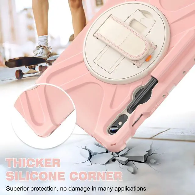 Alt view image 5 of 7 - Shockproof Kids Case with Pencil Holder, 360° Rotating Hand Strap & Shoulder Strap for Samsung Galaxy Tab S10 Lite / S10 FE / S9 FE 5G / S9 (10.9''/11''), Pink