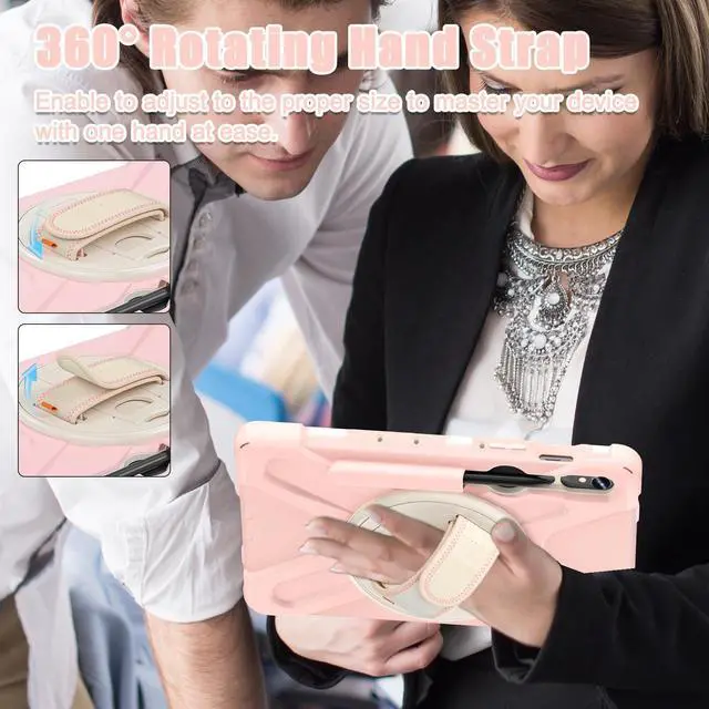 Alt view image 7 of 7 - Shockproof Kids Case with Pencil Holder, 360° Rotating Hand Strap & Shoulder Strap for Samsung Galaxy Tab S10 Lite / S10 FE / S9 FE 5G / S9 (10.9''/11''), Pink