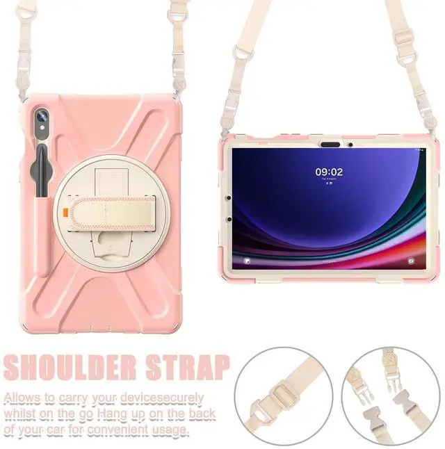 Alt view image 6 of 7 - Shockproof Kids Case with Pencil Holder, 360° Rotating Hand Strap & Shoulder Strap for Samsung Galaxy Tab S10 Lite / S10 FE / S9 FE 5G / S9 (10.9''/11''), Pink