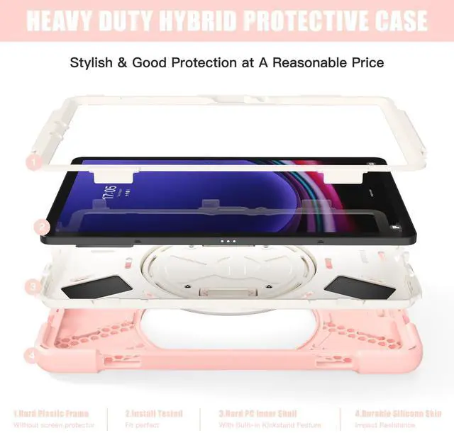 Alt view image 3 of 7 - Shockproof Kids Case with Pencil Holder, 360° Rotating Hand Strap & Shoulder Strap for Samsung Galaxy Tab S10 Lite / S10 FE / S9 FE 5G / S9 (10.9''/11''), Pink
