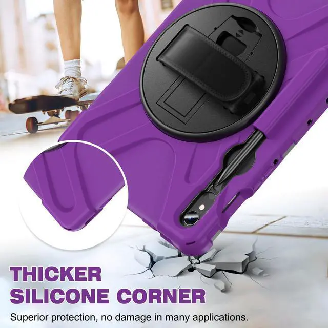 Alt view image 4 of 7 - Shockproof Kids Case with Pencil Holder, 360° Rotating Hand Strap & Shoulder Strap for Samsung Galaxy Tab S10 Lite / S10 FE / S9 FE 5G / S9 (10.9''/11''), Purple