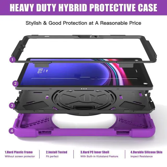 Alt view image 3 of 7 - Shockproof Kids Case with Pencil Holder, 360° Rotating Hand Strap & Shoulder Strap for Samsung Galaxy Tab S10 Lite / S10 FE / S9 FE 5G / S9 (10.9''/11''), Purple