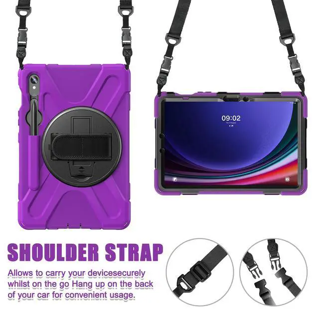 Alt view image 6 of 7 - Shockproof Kids Case with Pencil Holder, 360° Rotating Hand Strap & Shoulder Strap for Samsung Galaxy Tab S10 Lite / S10 FE / S9 FE 5G / S9 (10.9''/11''), Purple